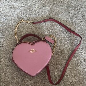 Coach Pink Heart-Shaped Crossbody Bag with Gold Accents